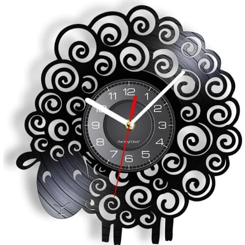 Sheep Hollow-carved Designed Re-purposed Record Clock Gentle Lamb Animal Wall Clock with LED Illumination Kid Room Night Light