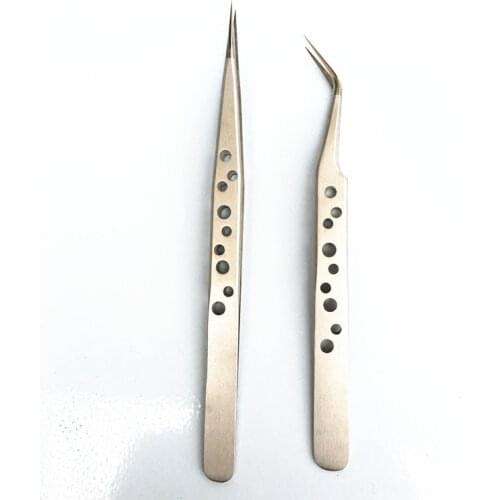 Stainless Steel Eyelash Tweezers Tool Superhard Anti-Static Eyelash Extension Tweezer Nail Rhinestone Decorations Picking Plier