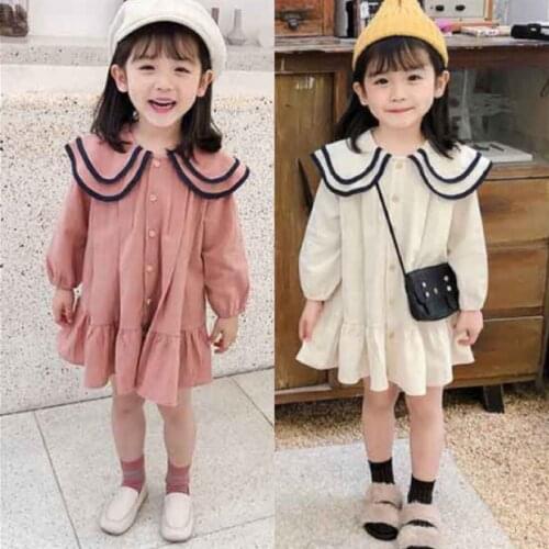 Girl Dress Kids Baby Gown 2021 Solid Spring Autumn Toddler Princess Outwear School Beach Uniform Dresses Children Clothing