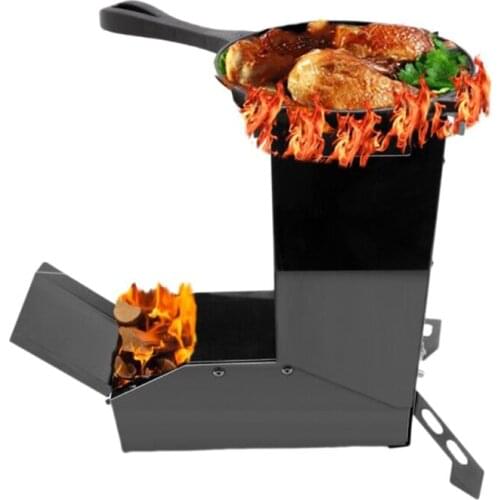 Camping Stove Collapsible Wood Burning Stainless Steel Rocket Stove Backpacking Camp Tent Stove for Picnic BBQ