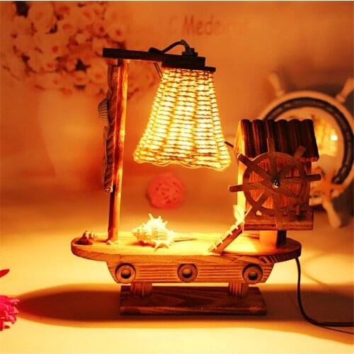 Grocery Home retro wooden decoration creative handmade Valentine Gift bedroom Table Lamps LO8216