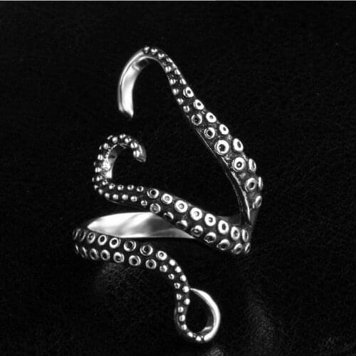 Drop Shipping Cool Top Quality silver plated Gothic Deep Sea Squid Octopus Finger Ring Fashion Jewelry Opened Adjustable Size