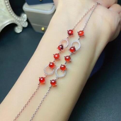 Romantic Garnet Silver Bracelet 5Mm * 5 Mm Natural Wine Red Garnet Bracelet Solid 925 Sterling Silver Gemstone Bracelet