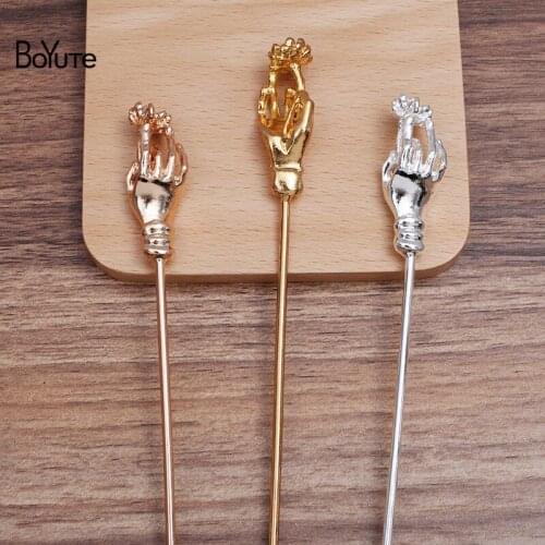 BoYuTe (10 Pieces/Lot) 13*42MM Zinc Alloy Hand Flower Welding 120*2.5MM Hair Stick Diy Handmade Hair Accessories