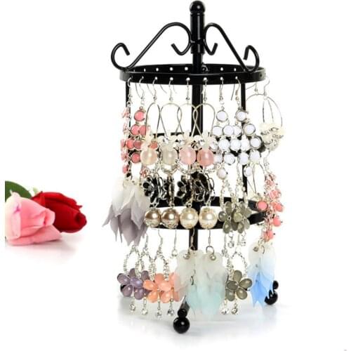 Earrings Holder Metal Rotating Earring Organizer Shelves Hanging Round 72 Holes