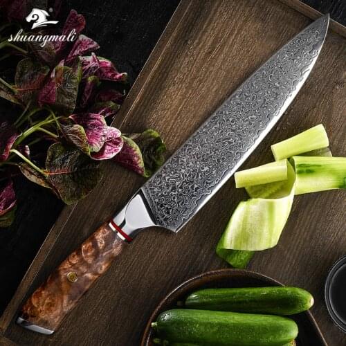 Shuangmali 8 Inch Chef Knife VG10 Damascus Steel Kitchen Knives Professional Cooking Tool Cleaver Meat Slicing Knife
