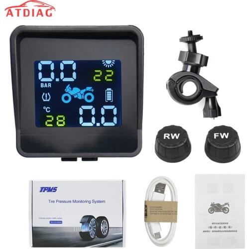 2020 USB Solar Charging Motorcycle TPMS Motor Tire Pressure Tyre Temperature Monitoring Alarm System with 2 External Sensors