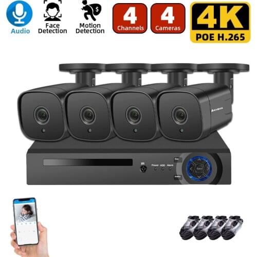 AHCVBIVN AI Smart 4K 8MP System 16CH POE CCTV Security NVR Kit HD Sound Audio Record Outdoor IP Camera Surveillance System Onvif