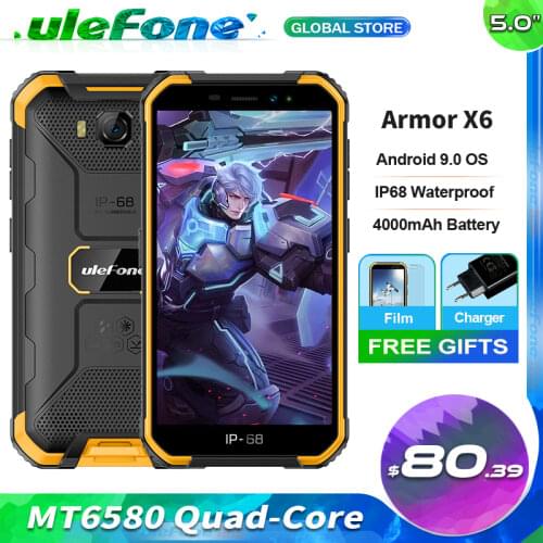 Ulefone Armor X6 IP68 Waterproof Smartphone MT6580 Quad core Android 9 Face Unlock 2GB 16GB 4000mAh 3G Global Version Phone
