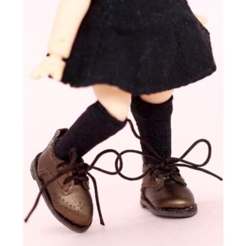 OB11 doll shoes and Blythes doll fashion lacing new pointed small shoes British style lockshoes brown black champagne color