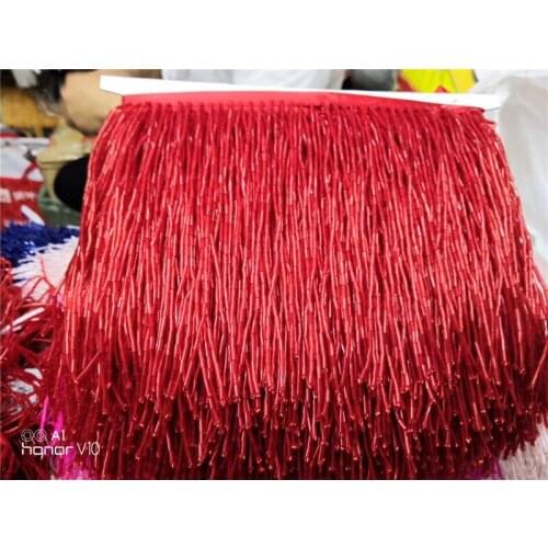Unique and good selling 15cm tube beads tassel fringe 5 yards YG-02 for dress or curtain decoration
