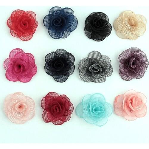 Yundfly 10pcs/lot Mesh Burning Rose Flowers for Diy Headband Clips Kids Girls Headwear Cute Handmade Hair Accessories