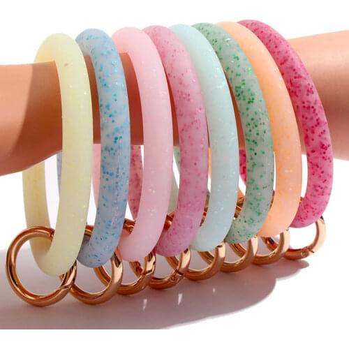 Flatfoosie New Shiny Sequin Silicone Keychain Bracelet Keyring Comfortable Wear Car Keychain Wrist Strap Accessories Wholesale