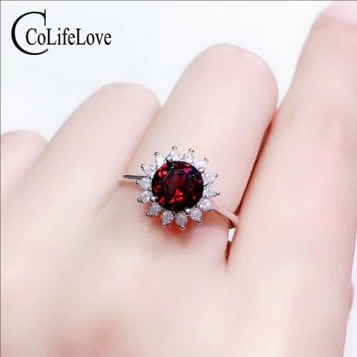 CoLife Jewelry 925 Silver Garnet Ring for Daily Wear 7mm Natural VVS Grade Garnet Silver Ring Classic 925 Silver Ring