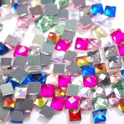 6*6mm 200pcs Square Glass Rhinestone Flat Bottom Turtle Surface Hot Drilling Diy Mobile Phone Clothing Decoration Supplies