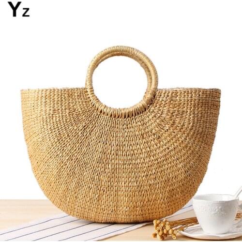 Aaby 2021 High Quality Tassel Rattan Women Handbag Woven Straw Bag Large Capacity Tote Summer Beach Bali Bag Lady Wicker Basket