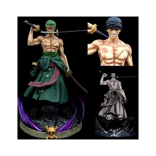 Anime One Piece GK Roronoa Zoro With 2 Heads Gray Primary Color PVC Action Figures Collection Model Toys 37cm