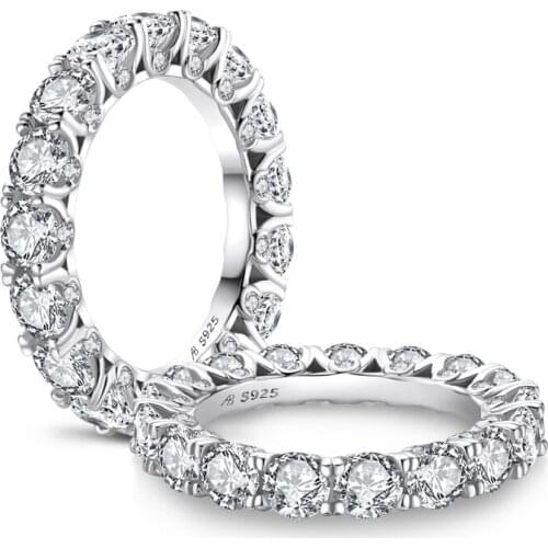 ANZIW 925 Sterling Silver 4mm Round Cut Full Eternity Ring for Women Sona Simulated Diamond Engagement Wedding Band Ring