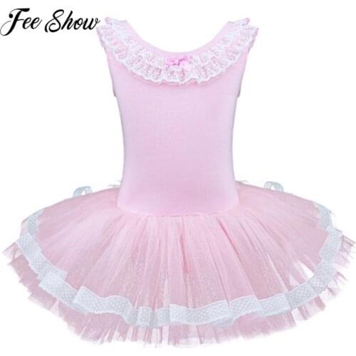 Pink Girls Ballet Cotton Tulle Dress Children Dance Costume Kids Girls Ballet Tutu Dresses Gymnastics Leotard Dance Wear 3-8Year