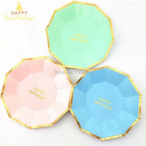 Free Shipping 160Pcs 7" Colored Dishes Party Paper Plates For Birthday Party With Shiny Gold Wrapper Baby Shower Wedding Deco