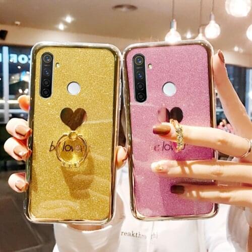 Glitter Finger Ring Holder Soft Cover For OPPO Realme C15 C12 C11 C3 5 6 Pro 5i Reno 2Z 2F A5 A9 2020 A91 A72 A31 A92S Case