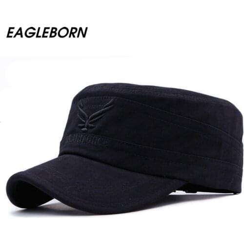 EAGLEBORN 2021 Cotton Embroidered Eagle Flat Top Cap Women Men Snapback Caps Vintage Army Hat Cadet Military Patrol Cap Unisex
