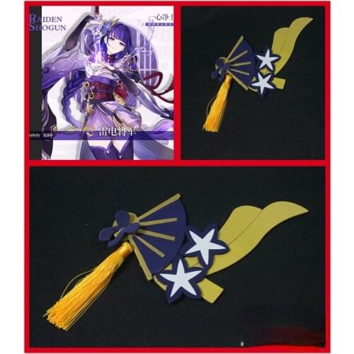 Genshin Impact Raiden Shogun Cosplay Headwear Anime Hair Clip Hair Pin Halloween Costume Accessory Prop Hairpin