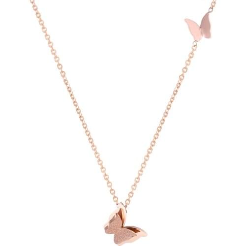 Exquisite Stainless Steel Butterfly Pendant Necklace Anniversary And Wedding Necklace Gold Color Jewlery For Women Fashion Gift