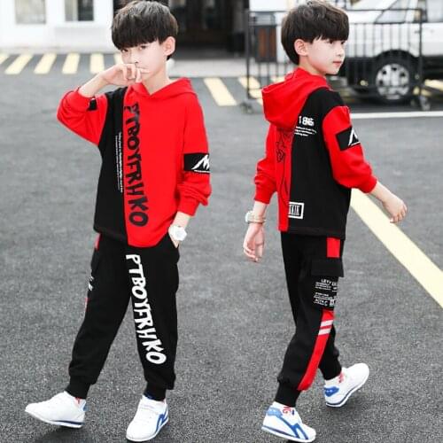 Boys Clothing Sets Fashion Print Tracksuit Kids Children Sportsuits Clothes Boys Pullover Hooded Top+Pants 2PCS Costume