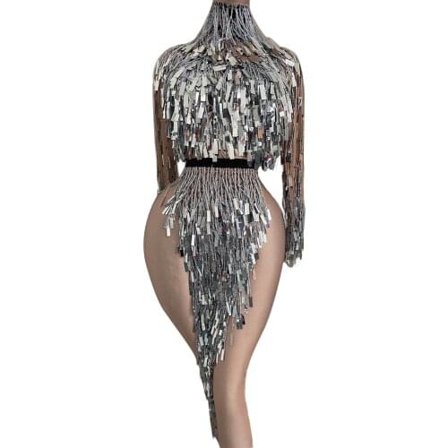 Sequins Latin Dance Costume Sexy Tassel Stage Wear Outfit Dress Nightclub Party Wear Women Professional Competition Dresses
