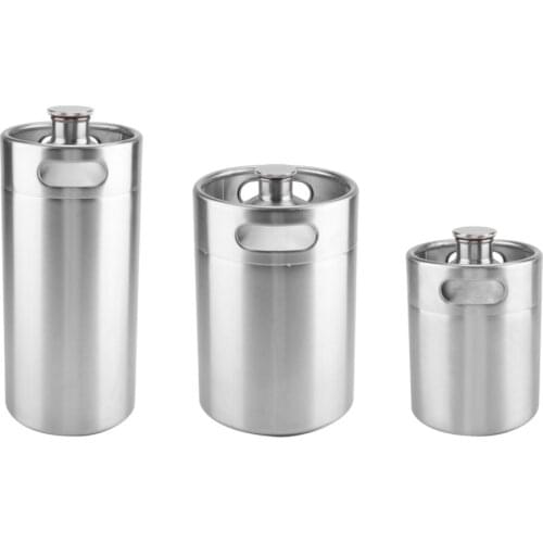 Stainless Steel Mini Keg Beer Growler 2L/3.6L/5L Portable Beer Bottle Home Brewing Beer Making Tool Double Handles for Bar
