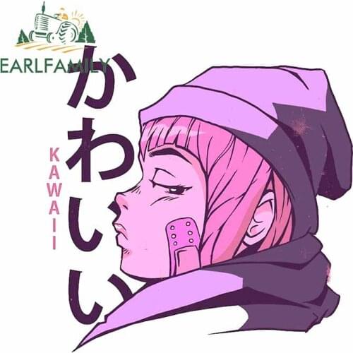 EARLFAMILY 13cm x 12.9cm for Kawaii Girl Anime Car Stickers Occlusion Scratch Decal Windshield Cartoon Personality Decoration