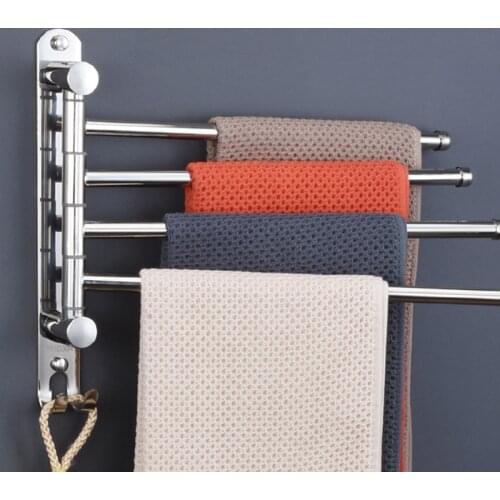180 Dgree Rotating Towel Rack 4 Arms 304 Stainless Steel Hanging Wall Mounted Towel Holder Organizer Bathroom Shelf Accessories