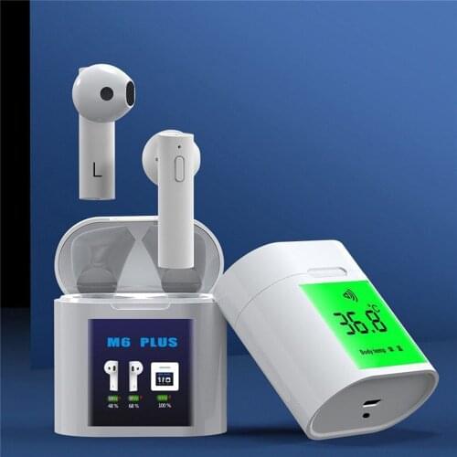 For M6 Plus Bluetooth 5.0 In-ear Earphone with LED Display and Temperature Testing Function Noise Cancelling