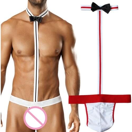 Novelty christmas Sexy thong men Mankini Thong Underwear Waiter Costume Bodysuit Sexy Lingerie Seamless G-Strings tangas hombres