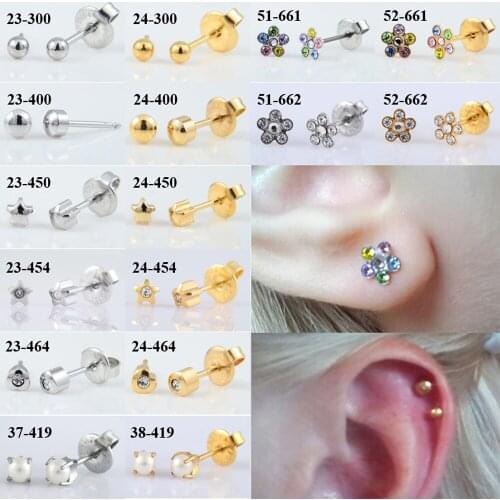 PAIR 20g Prong Set Zircon Heart,Star,Flower,Pearl Ear Cartilage Tragus Helix Studs Earring Piercing Push-Back Ear Jewelry