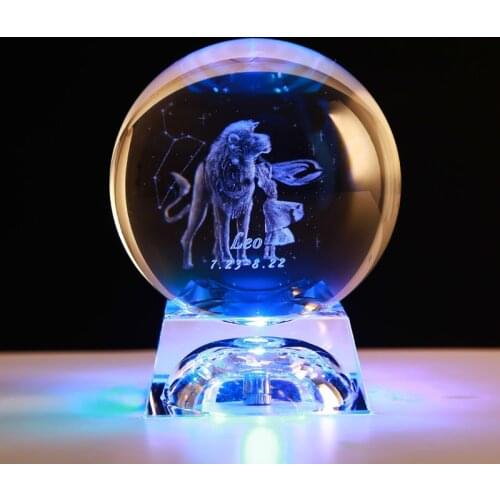 Clear 3D Zodiac Sign Star Crystal Ball Laser Engraved Glass Sphere Home Decor Birthday Gift Ornament