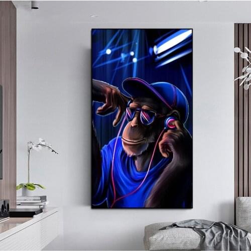 Modern Pop Art DJ Monkey Gorilla Canvas Painting Wall Art Animal Posters and Prins Wall Picture for Living Room Decor Cuadros