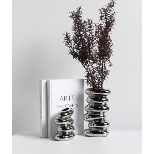 Modern Egg Shaped Silver Plated Ceramic Vase Hotel Home Dining Table Flower Arrangement Soft Ornament Decoration Accessories