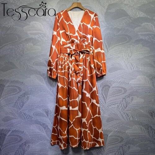 TESSCARA Women V-Neck Elegant Dress Festa Female High Quality Long Evening Party Robe Femme Runway Designer Satin Vestidos