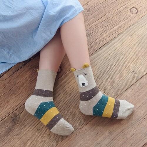 "I Look Like" Lovely Winter Autumn Style Women Cartoon Big Nose Bear Socks Long-staple Cotton Women Sock Calcetines 10661