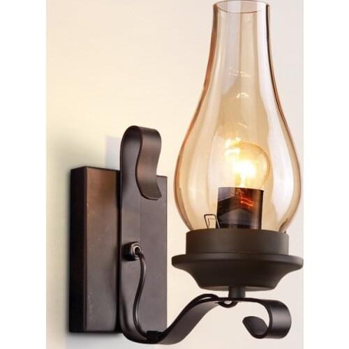 Retro industrial light iron wall lamp creative restaurant corridor bedroom bedside glass wall light living room hotel lighting
