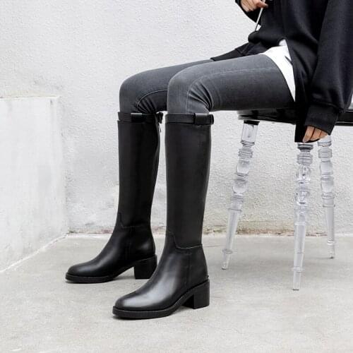 New autumn/winter women The knee boots Genuine leather Female boots European brand knight boots After the zipper handmade