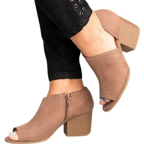 2021 Women Pumps Peep Toe Fashion Thick Heels Sewing Female Chunky Heel For Woman Plus Size Hollow Zipper Platform Ladies Shoes