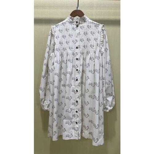 Women Dress Nordic Fall 2021 New Squirrel Print Ruffled Puff Sleeve Loose Dress