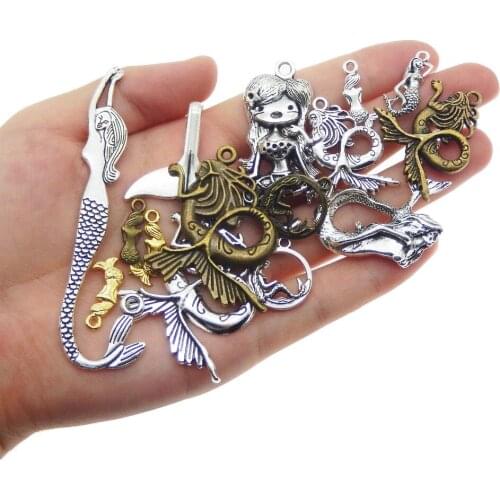 10pcs Mix Fish Jewelry Findings Earrings Necklace Charms Accessories DIY Bohemia Jewelry Vintage Mermaid Charm Necklace Keychain