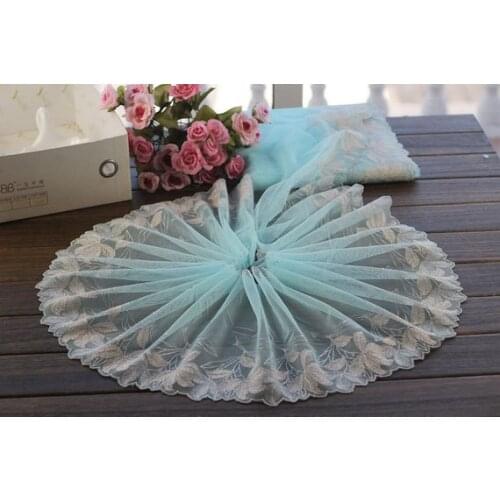 2 Yards Lace Trim Embroidered Cyan Tulle Lace Trim 8.66 Inches Wide High Quality