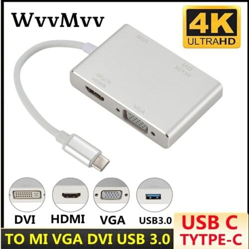 WVVMVV Type C to 4K HDMI-compatible VGA DVI USB C 3.0 Adapter for Macbook Surface Xiaomi 10 Samsung S9 Dex TV Monitor PS5