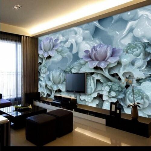 Beibehang Large custom high-definition jade carving lotus murals TV living room background home decoration