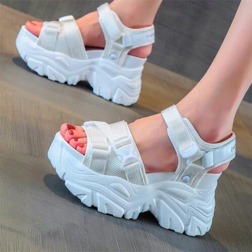Platform Shoes Punk Women Cotton Nylon Wedge Sandals High Heels Gladiators Open Toe Party Pumps Creepers 34 35 36 37 38 39